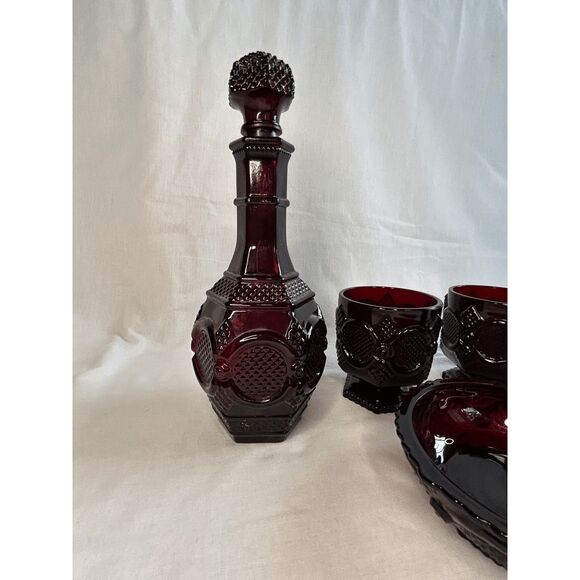 Avon 1876 Cape Cod Ruby Red Eight Piece Mixed Lot, Decanters, Candle Holders - Picture 3 of 11